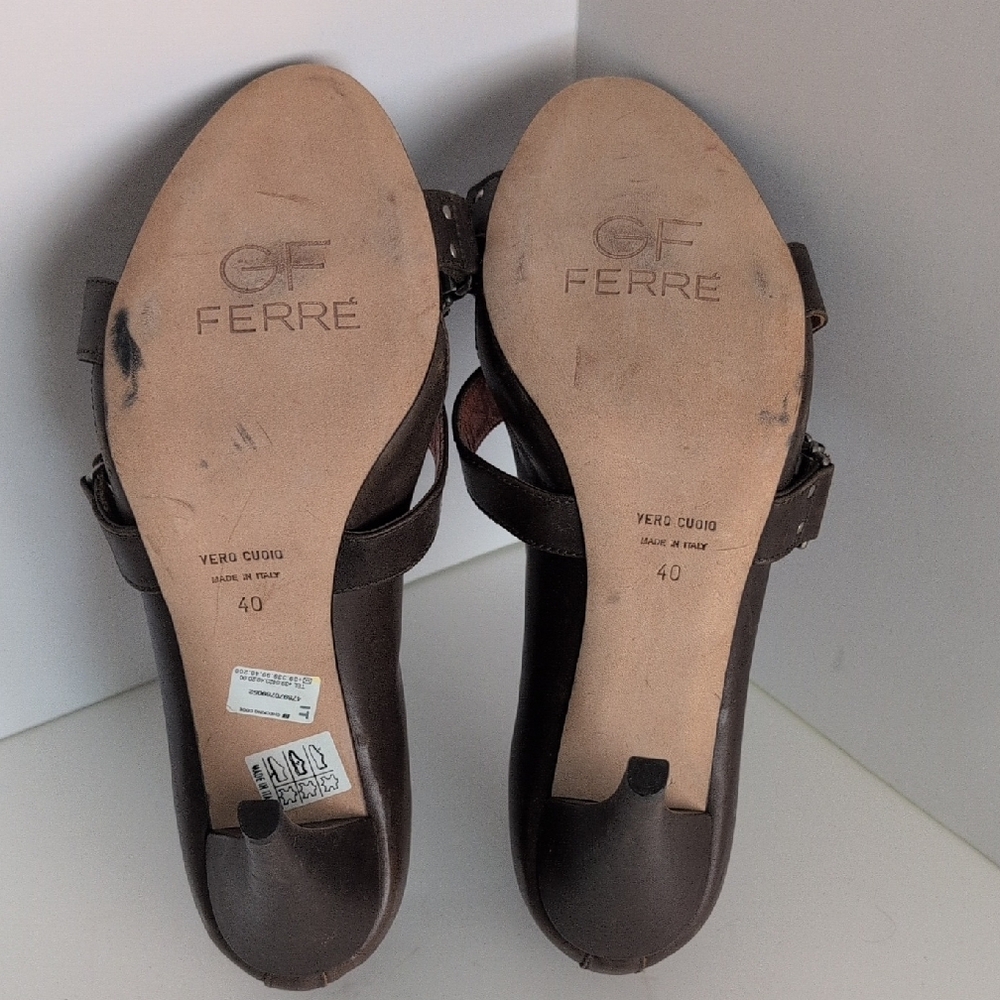 Gianfranco Ferre, Italy, Genuine Leather, Strappy Heels, Brown, Size 40, 9/9.5 - Picture 8 of 13